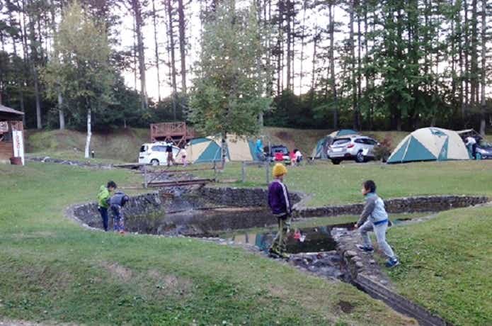 子連れキャンプの外遊びをする風景