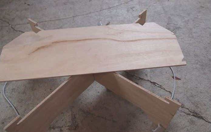 テーブル 　自作　DIY　折りたたみ天板載せる