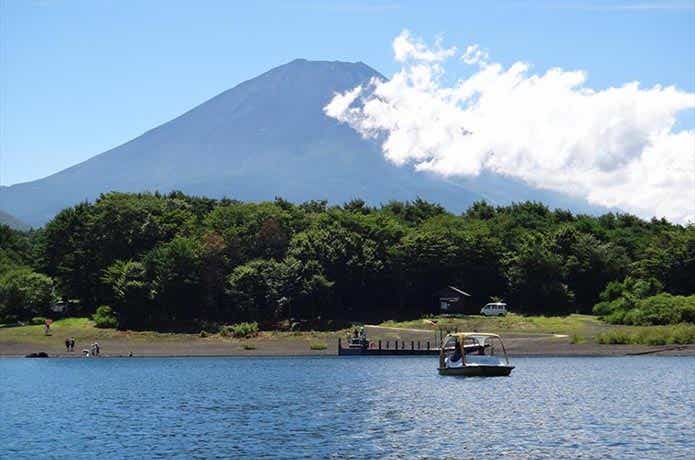 本栖湖キャンプ場と富士山