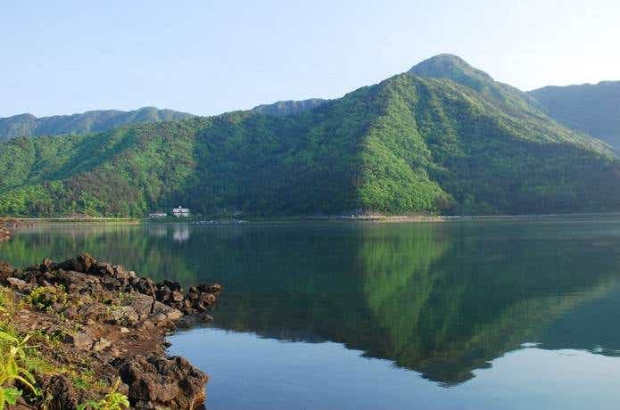 ピカ富士西湖の前に広がる湖