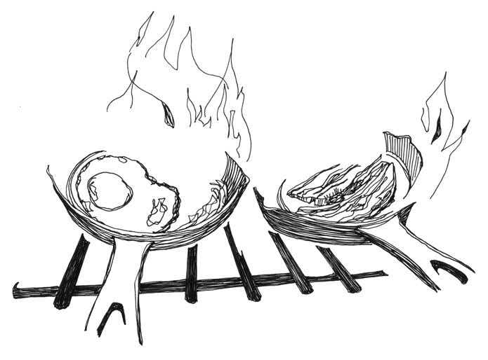 焚火で料理をするイラスト