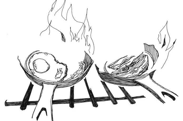 焚火で料理をするイラスト