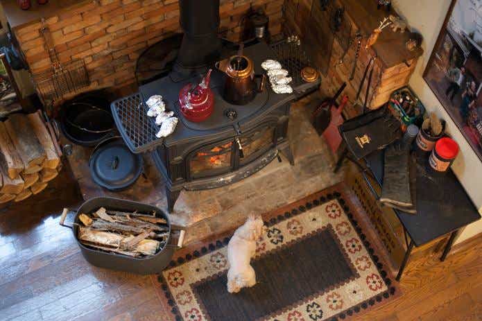 暖炉と犬