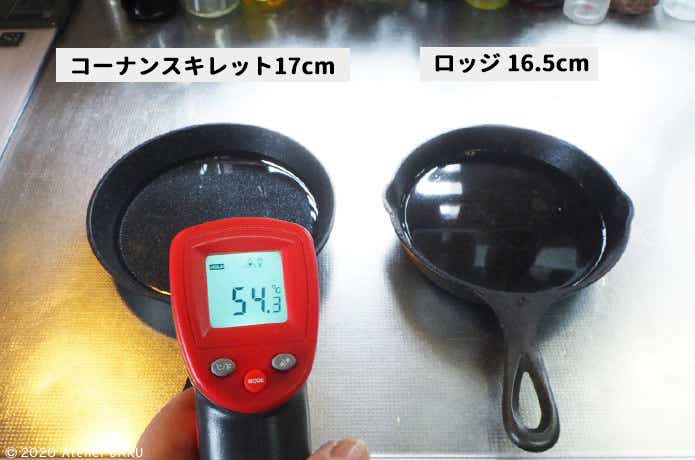 コーナンスキレット　鋳鉄製との保温性の比較