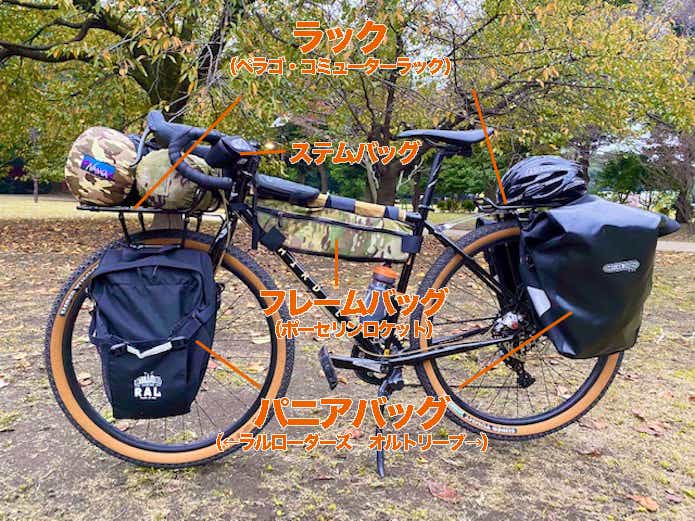 自転車のキャンプ装備一式