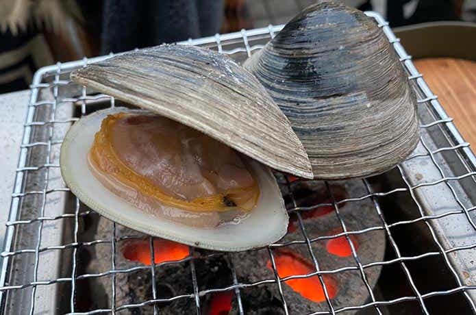 ハイランダーの炙二郎で焼いたホンビノス貝