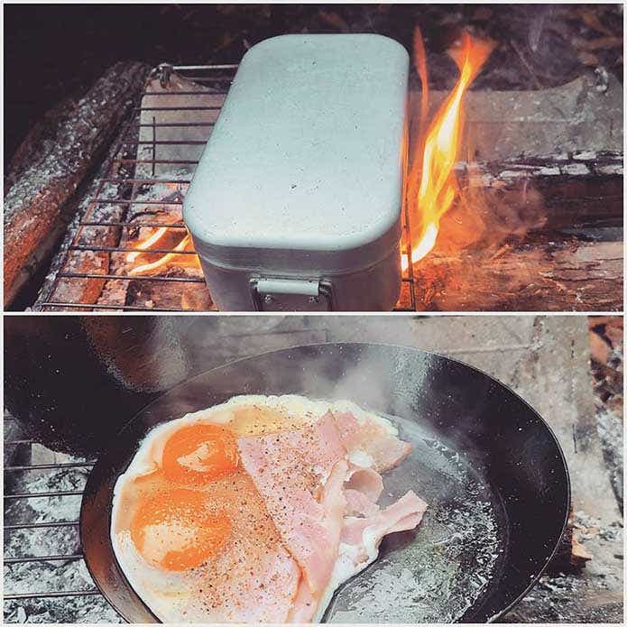 焚き火料理 メスティン炊飯＆ベーコンエッグ