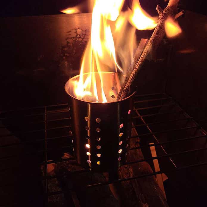 ダイソーのステンレスカトラリーを使い豆タンを着火