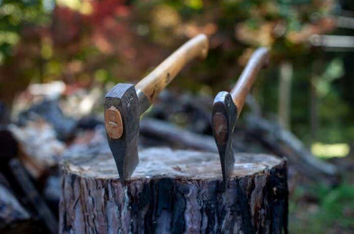 薪割り斧（左）枝払い斧（右）