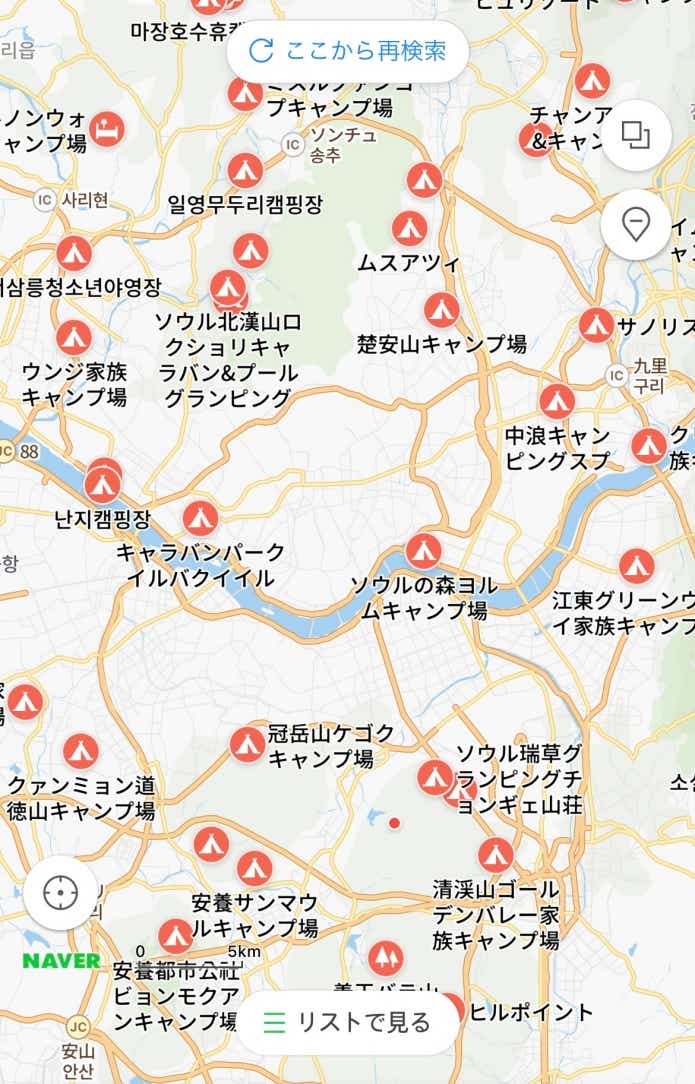 ソウルのキャンプ場の数に愕然、東京でもこんなにキャンプ場は有りません