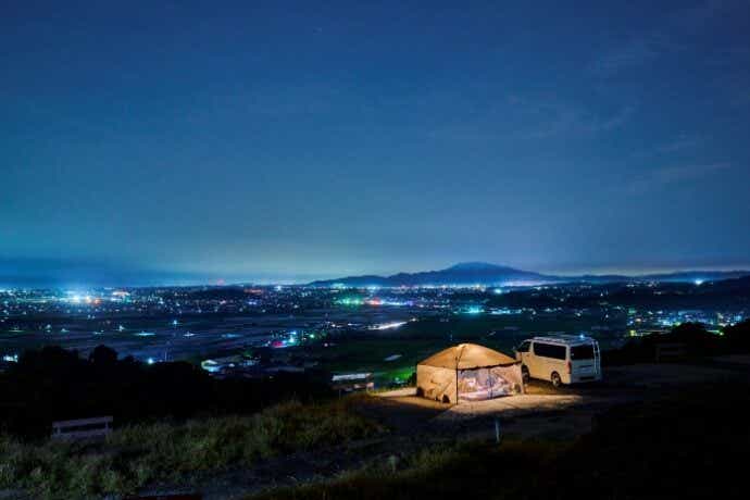 夜には玉名平野の夜景が素晴らしい
