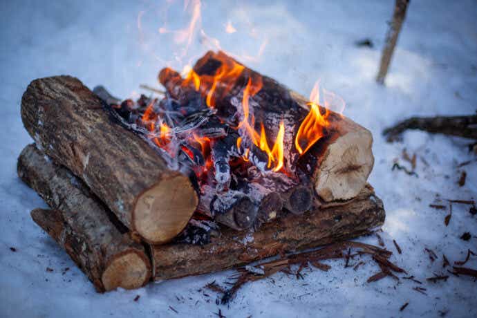 乾燥した薪はベタ置きでも良く燃える