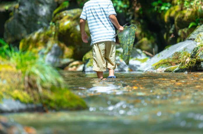 川遊びをする子供