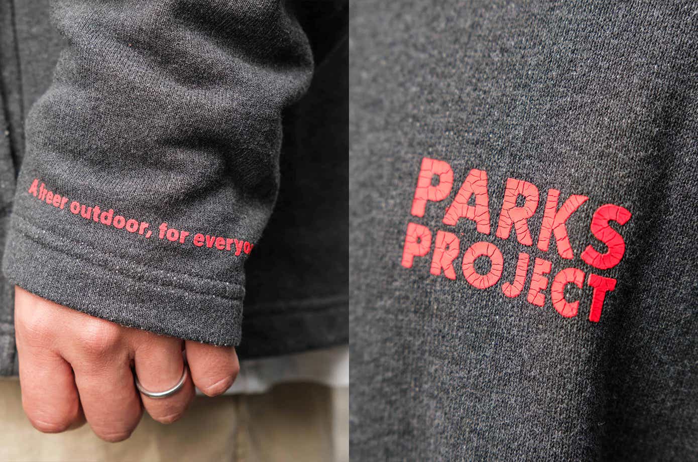 「PARKS PROJECT」のCAMPHACK別注スウェットシャツのプリント