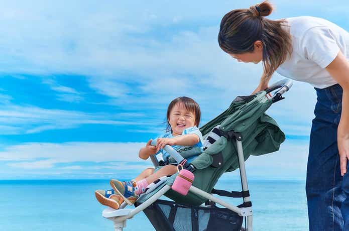 ポッシュをベビーカーにつけている