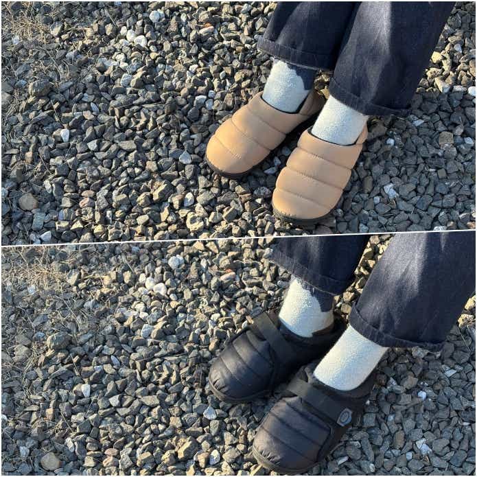 デオリッチモックシューズとSUBUの着用イメージ