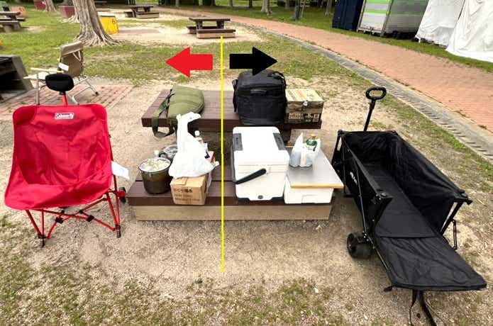 Pasinaz「アウトドアワゴン」とコールマン「ワンマイルチェア」
