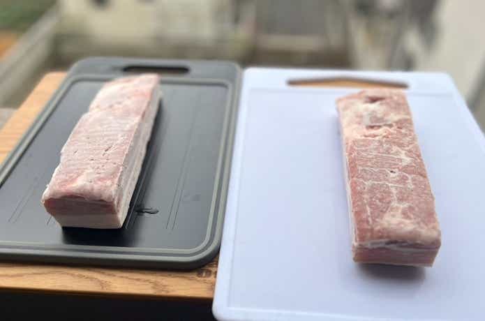 ニトリ「解凍プレートシャープナー付きまな板」での解凍比較