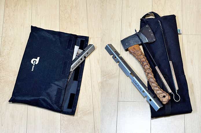 焚き火台ケースと焚き火小物とゼットログスタンド