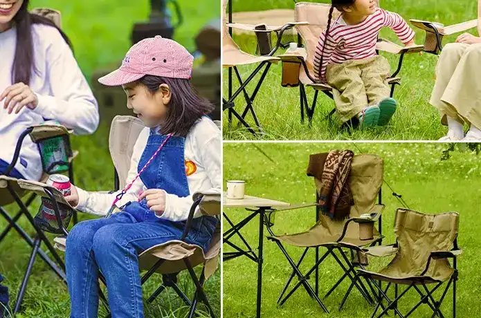 アイリスオーヤマ「キャンプチェア ハイタイプミニ」に座る子供