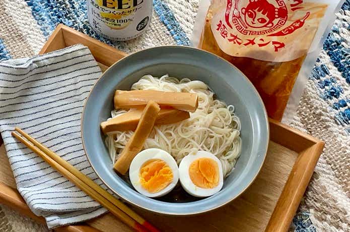 極太メンマをそうめんにトッピング