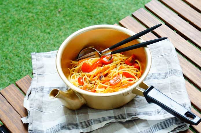 やかん鍋で作ったパスタ