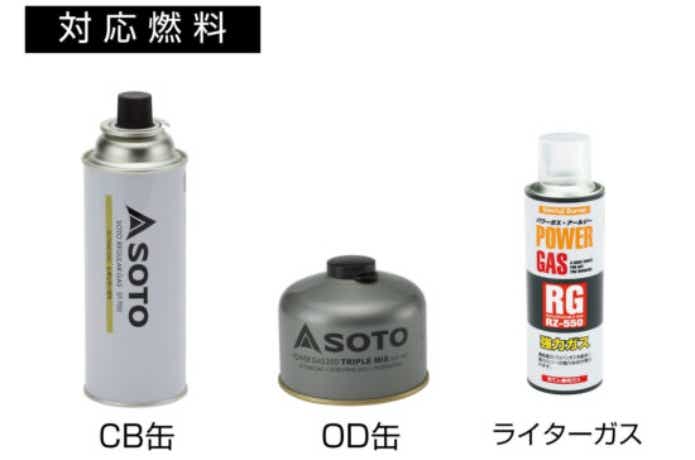 SOTO「スライドガストーチ」の対応燃料