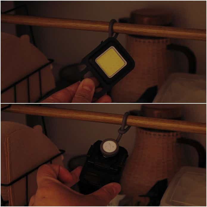 COBライトにボタンスリングを吸着させている