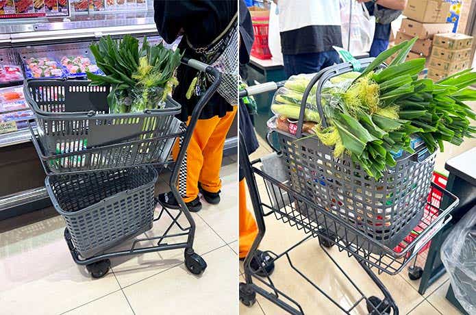 買い物カートに置いた腰らくバスケット