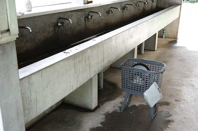 炊事場に置いた腰らくバスケット