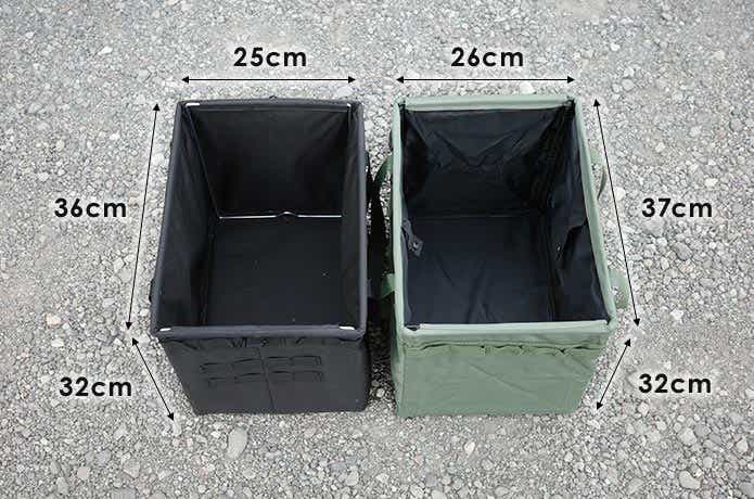 折りたたみ式コンテナバッグとワンタッチバケットのサイズ
