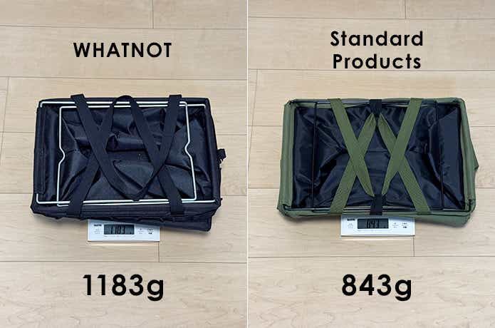 折りたたみ式コンテナバッグとワンタッチバケットの重量