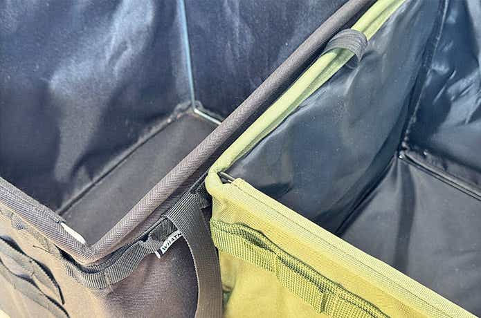 折りたたみ式コンテナバッグとワンタッチバケットの生地