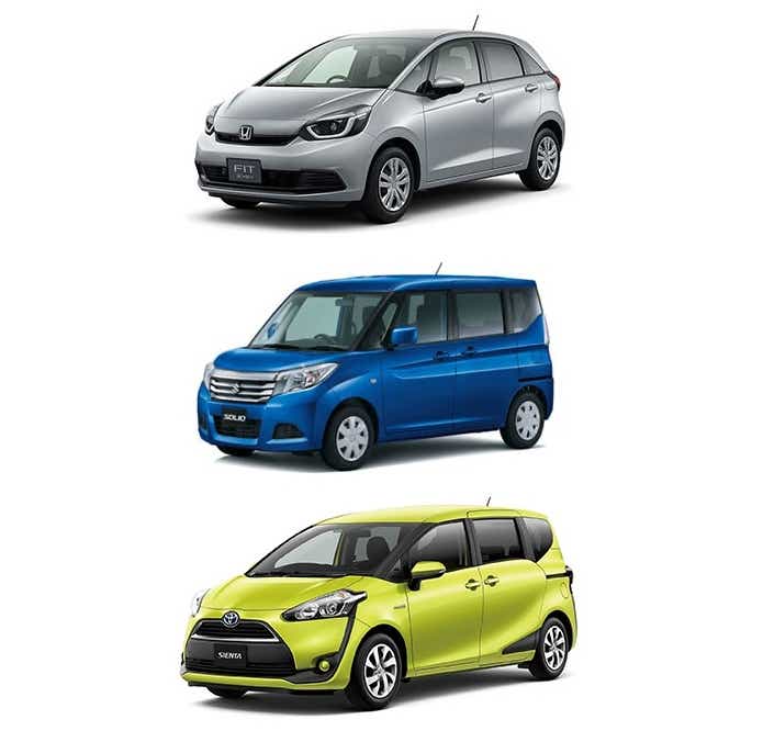 上「フィット」中「ソリオ」下「シエンタ」