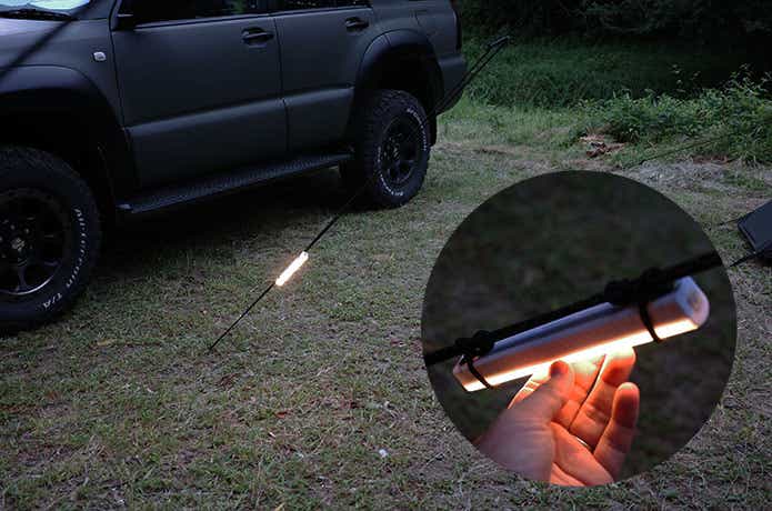 ロープに固定したセンサーライト