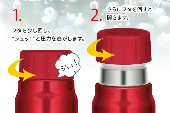 サーモス「保冷炭酸飲料ボトル FJK」の蓋の構造