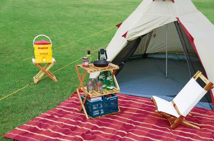 キャプテンスタッグ CSクラシックス 木製3段MOVEラック＜460＞を使ったレイアウト