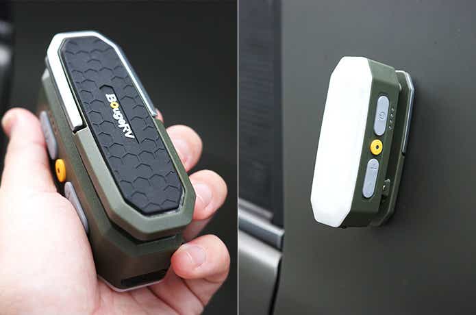 手に持ったBougeRV AL01と車に着けたAL01