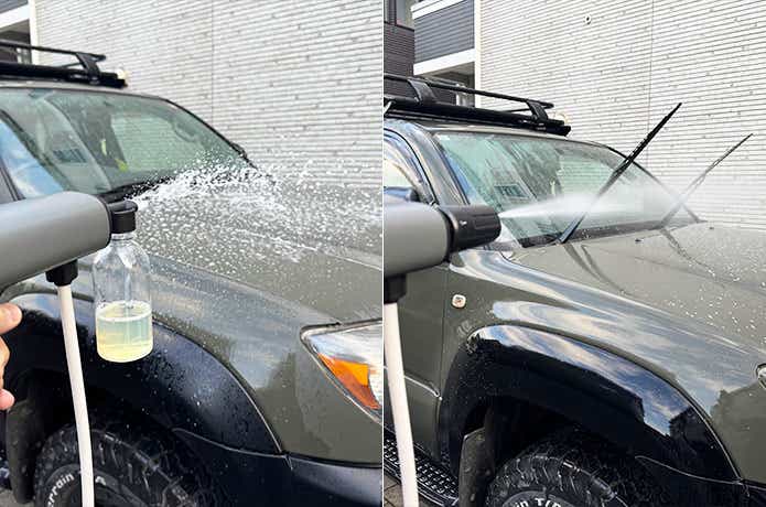 ポケッタブル高圧洗浄機を使った洗車