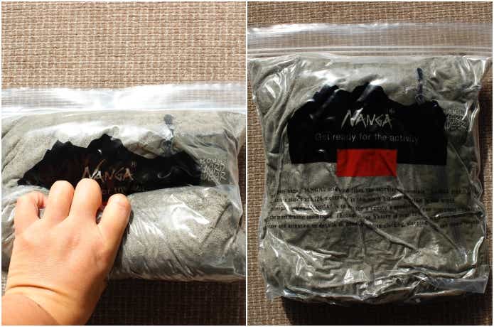 フリースを入れて圧縮した様子