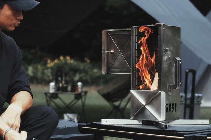 CAVE　縦横グリル　makuake　縦置き　火の回り