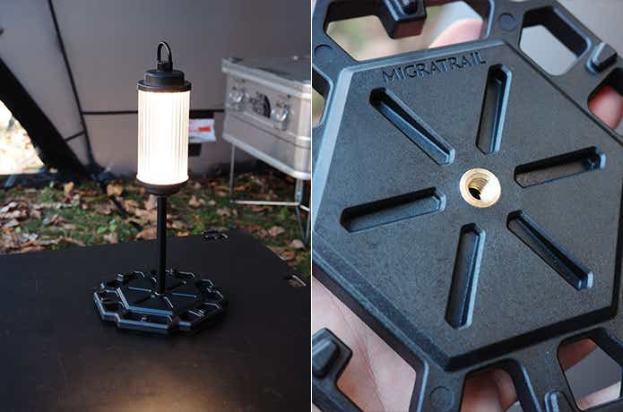 ジオメトリックプレートのネジ穴とLEDランタン