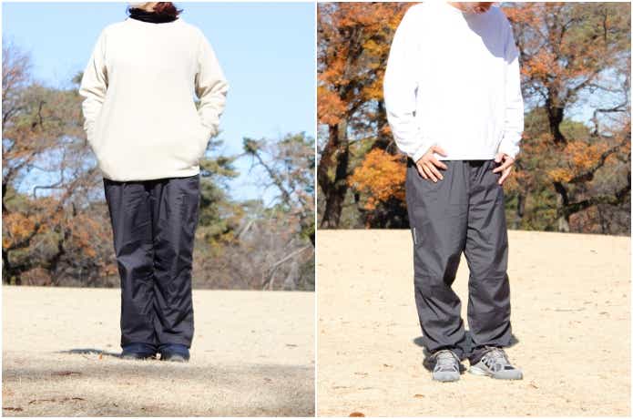 U.L.ストレッチウインドパンツを身長182cmと157cmが着用