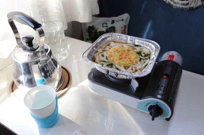 車内で湯沸かし