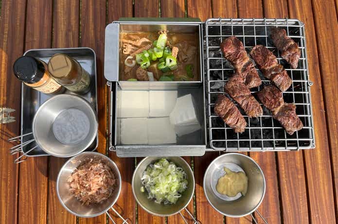 テンマクデザインの天幕燗銅壺にハーフタンク装着