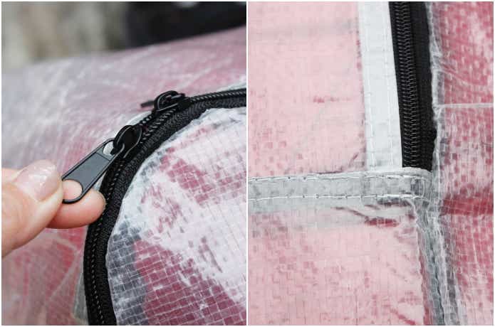 ファスナーと縫製のアップ