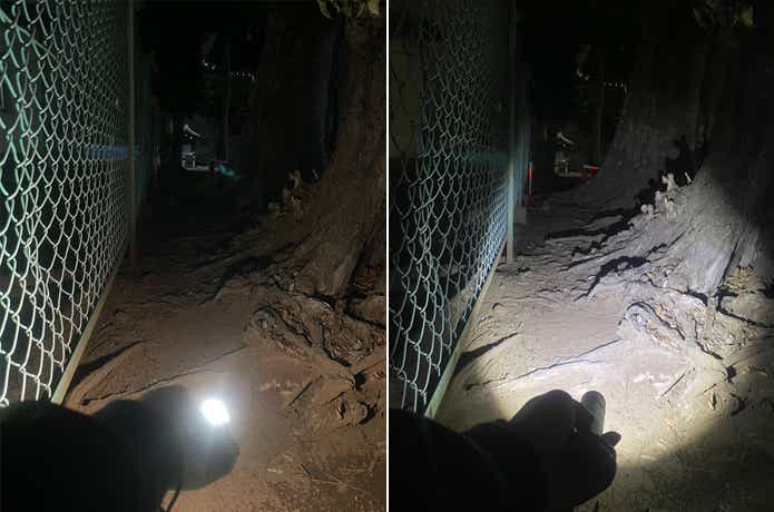 ナイトコア「インテリジェント バッテリーシステム」前方照射比較