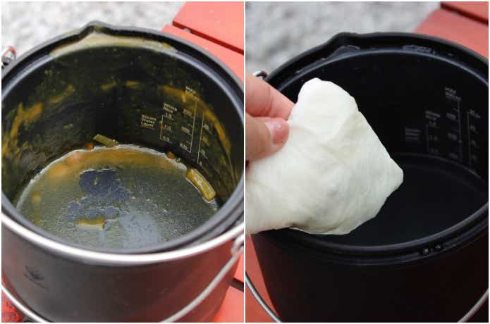 カレー調理後の内釜の汚れ