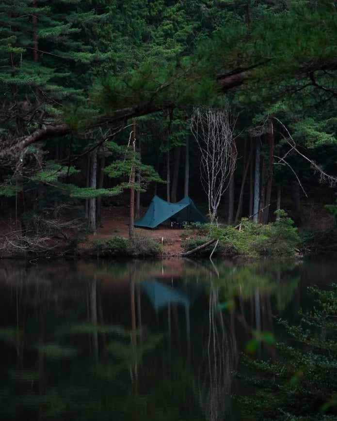 おおぐて湖キャンプ場でのキャンプ風景