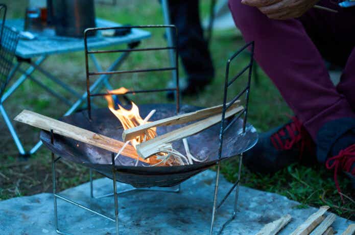 着火したばかりの薪